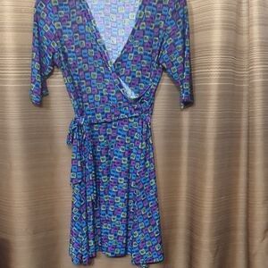 Snap Multicolor Geometric Print Dress in Purple, Blue & Teal